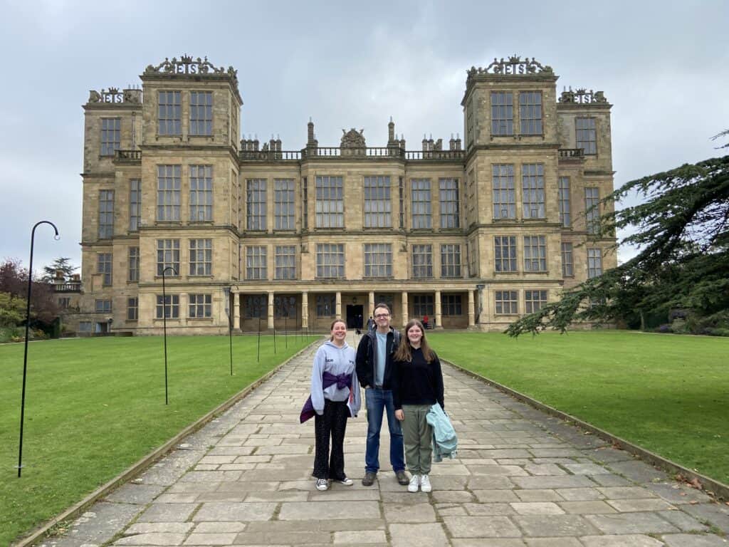 Standing in front of Hardwick Hall, a National Trust-maintained property in Derbyshire