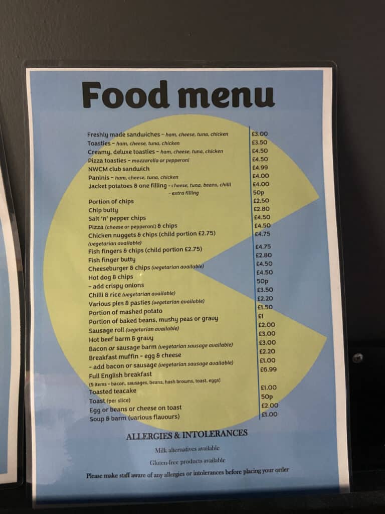 Food menu at the North West Computer Museum in Leigh