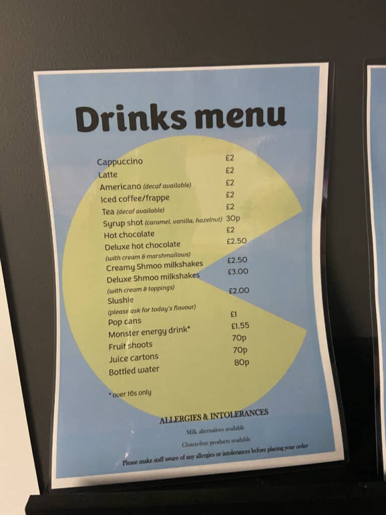 Drinks menu at the North West Computer Museum in Leigh